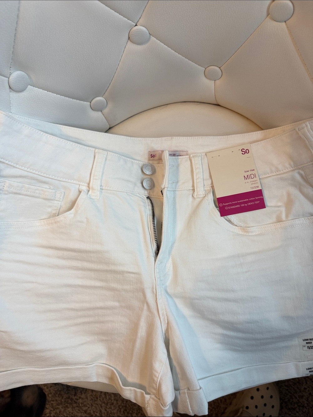 SO White Midi Women’s Jean Shorts - Double Button